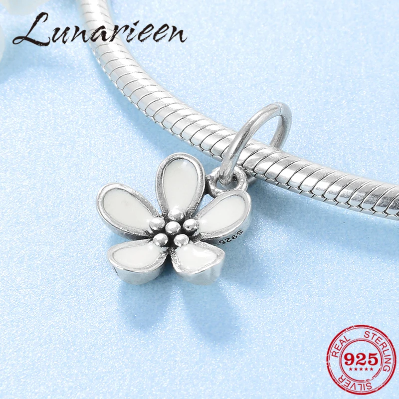 

New 925 Sterling Silver fashion white enamel Fine Pendants Fit Original Pandora Charm Bracelet Jewelry making