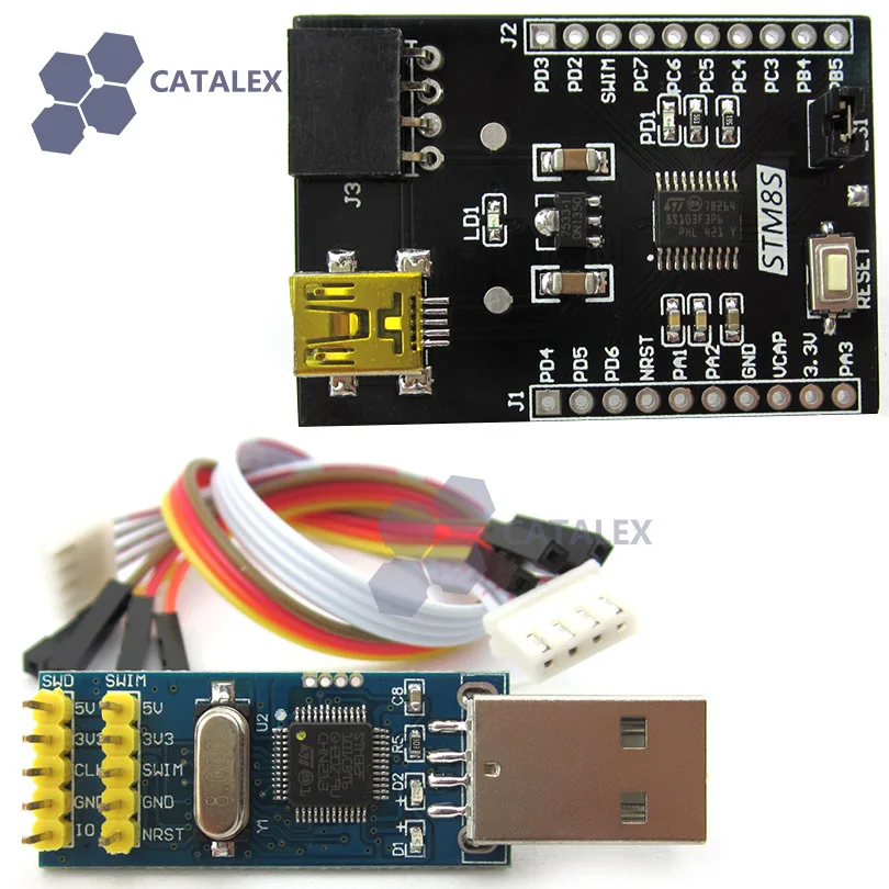 

STM8 Board + ST-LINK V2 Programmer module  Emulator STLINK Downloader for STM8S103F3 Core-board Development Board w/ SWIM Socket