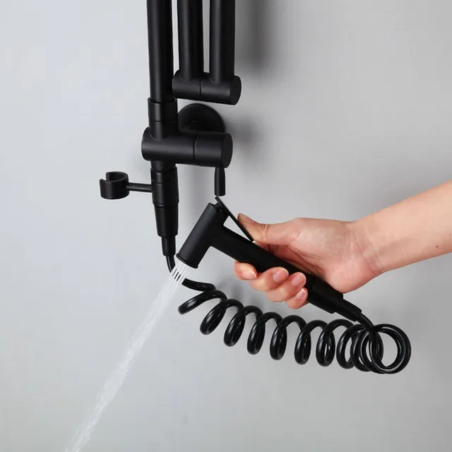 ก๊อกน้ำห้องครัวพับได้ Kitchen Sink Mixer Tap ทองเหลืองสีดำ/ทอง/Chrome 360 องศาเย็นติดผนังหมุน bidet tap 6