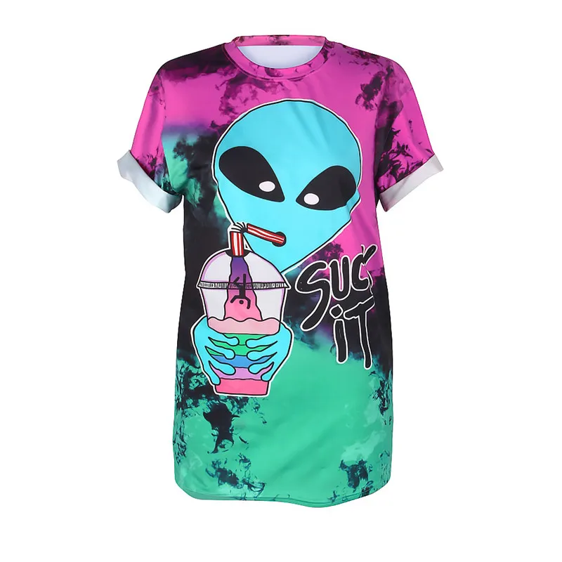 SOSHIRL/футболка для девочек в стиле Харадзюку Топы в стиле темного панка, летние цветные футболки для влюбленных пар хипстерские Забавные футболки с инопланетянами, повседневные топы с надписями