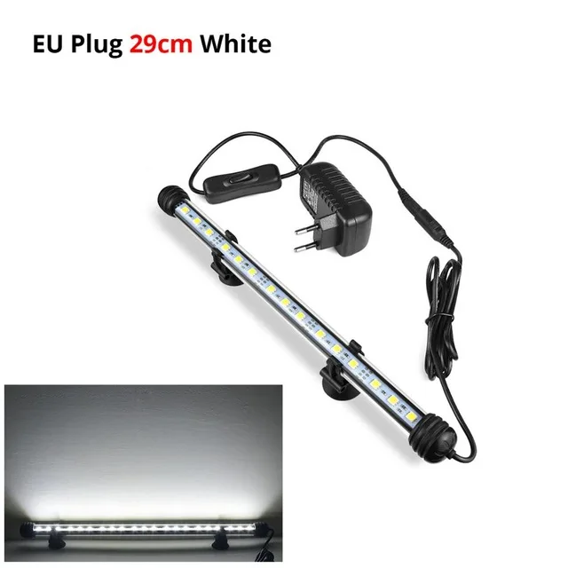 Aquarium LED Light Waterproof Fish Tank Light With Button Switch LED Aquarium Lamp Lighting 220V EU Adapter 19/29/39/49CM - Color: 29cm White