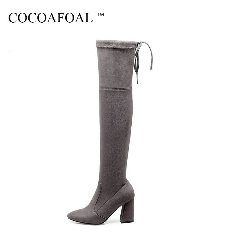 

COCOAFOAL Women's Black Butterfly Knot Thigh High Boots Sexy Winter Plus Size Red High Heel Shoes Apricot Over The Knee Boots