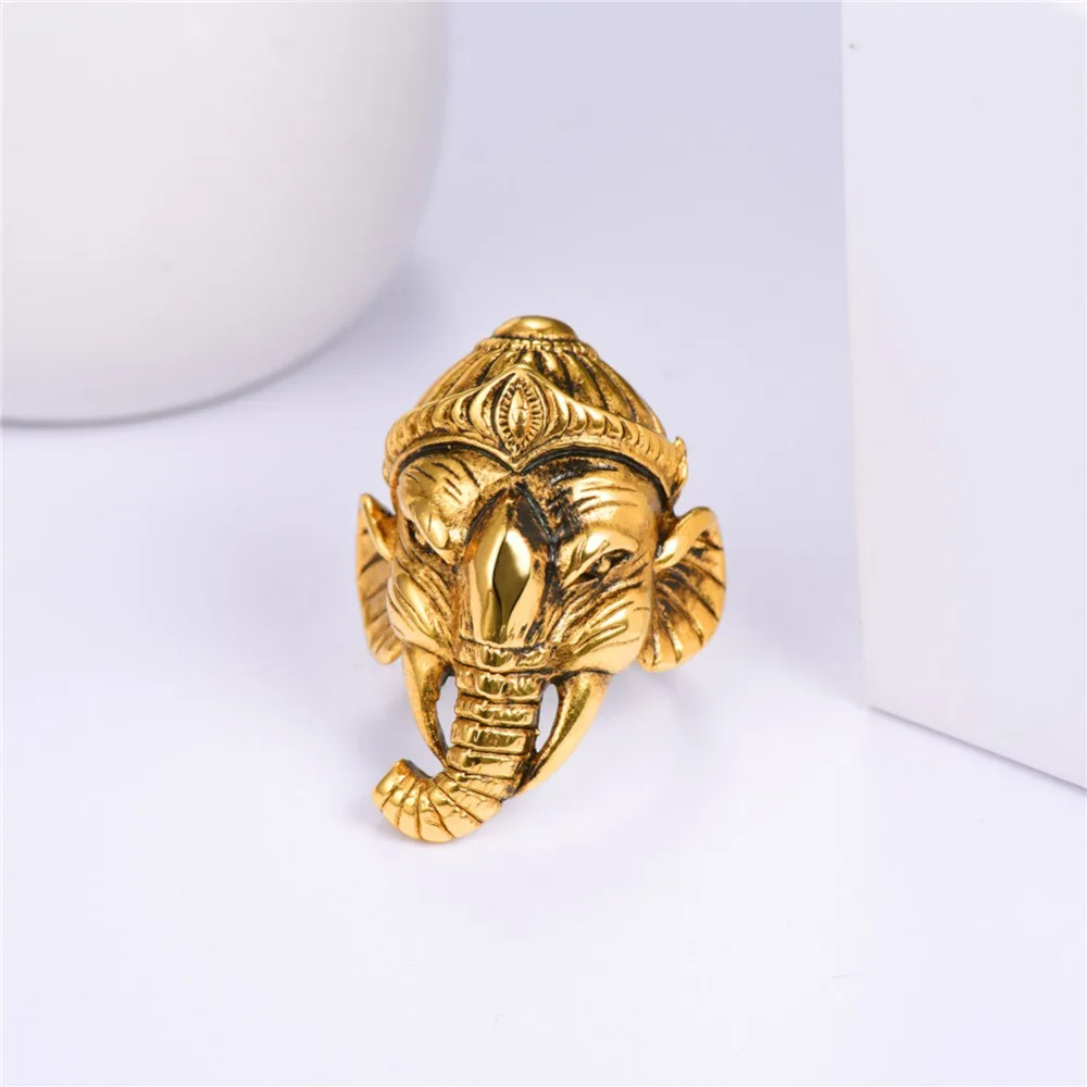 Кольцо для мужчин U7 Lucky Ganesha кольцо из нержавеющей стали золотого/черного цвета с