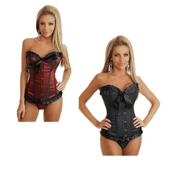 

Women Ruffled Overbust Bustier Sexy Satin Strapless Corset for Lady