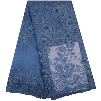 

New Sky Blue African Lace Fabric Nigerian Embroidered Laces Fabric High Quality French Tulle Lace Fabric For Wedding Dress S1099