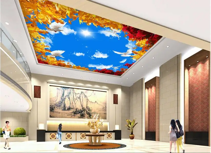 

3d room wallpaper custom mural non-woven picture 3 d Golden phoenix tree leaf dove ceiling murals photo 3d wall murals wallpaper