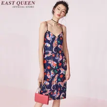 New arrival chinese oriental dresses vintage floral print long summer sundresses v-neck backless slip dress NN0425 YQ