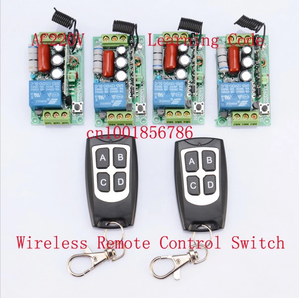 

Hot !!!220V Wireless Remote Controller Wireless Power Switch System 4 Receiver& 2 Transmitter 1CH 10A Light Lamp LED SMD ON OFF