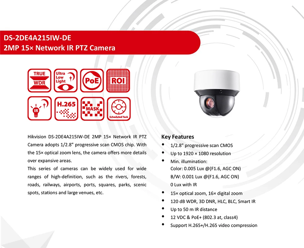 Hikvision OEM Темный истребитель 2MP 15X зум PTZ ip-камера DS-2DE4A215IW-DE 5-75 мм купольная PTZ ip-камера H.265+ цифровой Defog