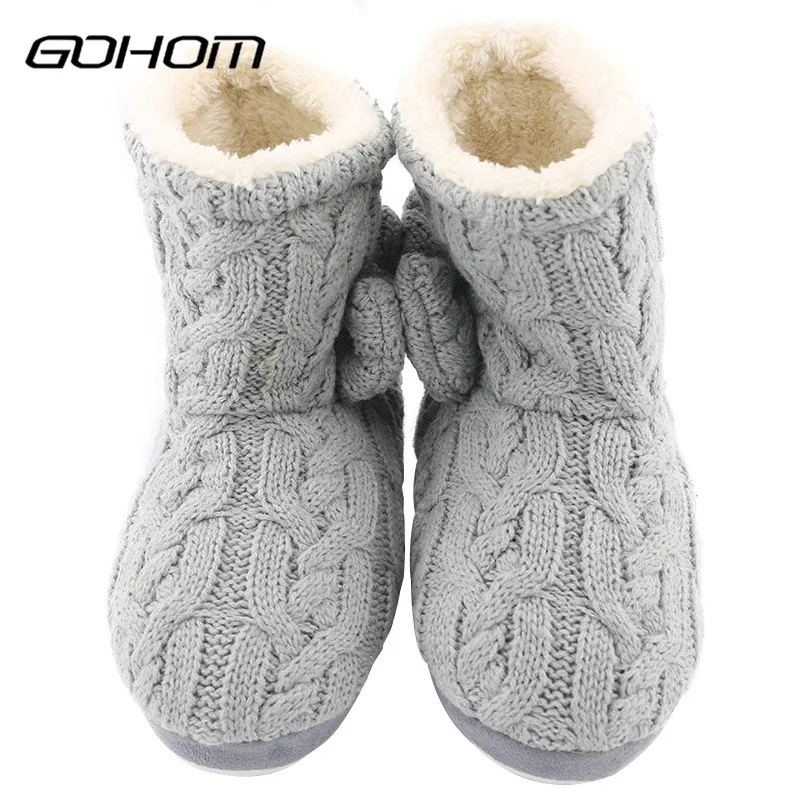 Home Boots Girl GreyPink Bow Decoration Winter Warm Footwear Soft Plush Nonslip Shoe Sapato Feminino Pantufa   (7)