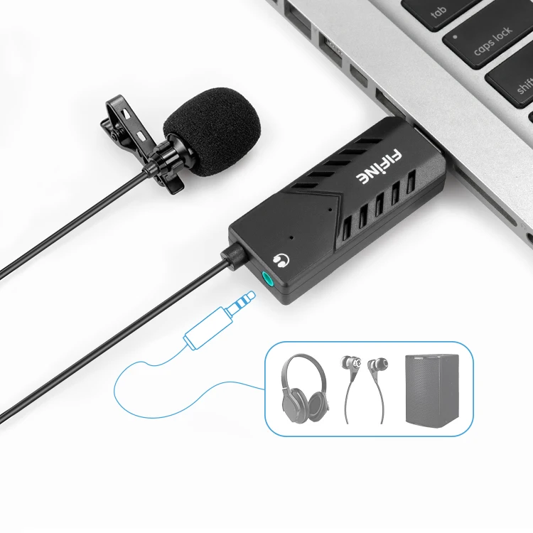 Петличный микрофон FIFINE с USB звуковой картой для ПК и Mac, Клипса-на кардиоидный конденсаторный костюм для онлайн-обучения класса встречи