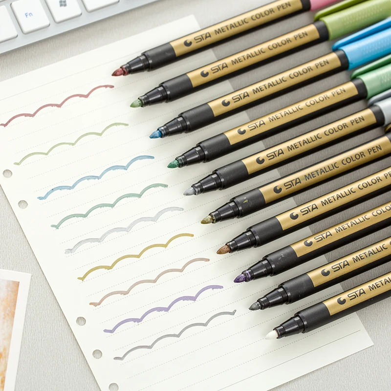 STA 10 Цвета металлик Книги по искусству ist маркер кисть Набор для Manga детей школа рисования канцелярские масляной краской ручки товары для
