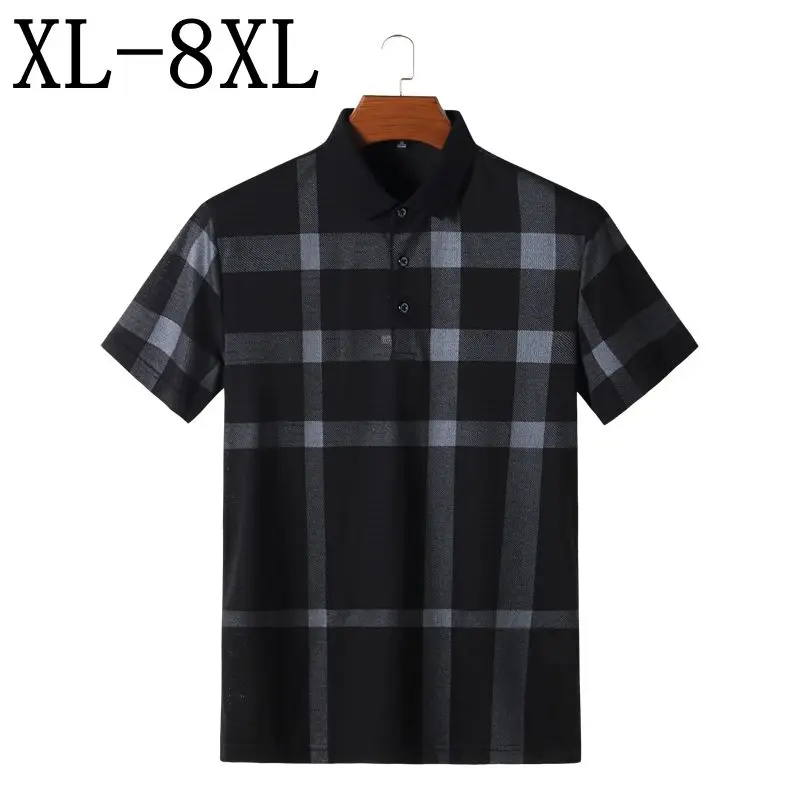 

2019 New Summer Plaid Polo Shirt Men Casual Business Mens Polo Shirt Short Sleeve Top Quality Polos Plus Size 6XL 7XL 8XL
