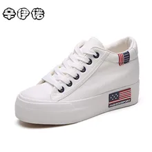 2017 verkauf Klassische Weiße Superstar Leinwand Frauen Schuhe Espadrilles Frühling Herbst frauen Keile Lace-up Casual Plattform 35-40