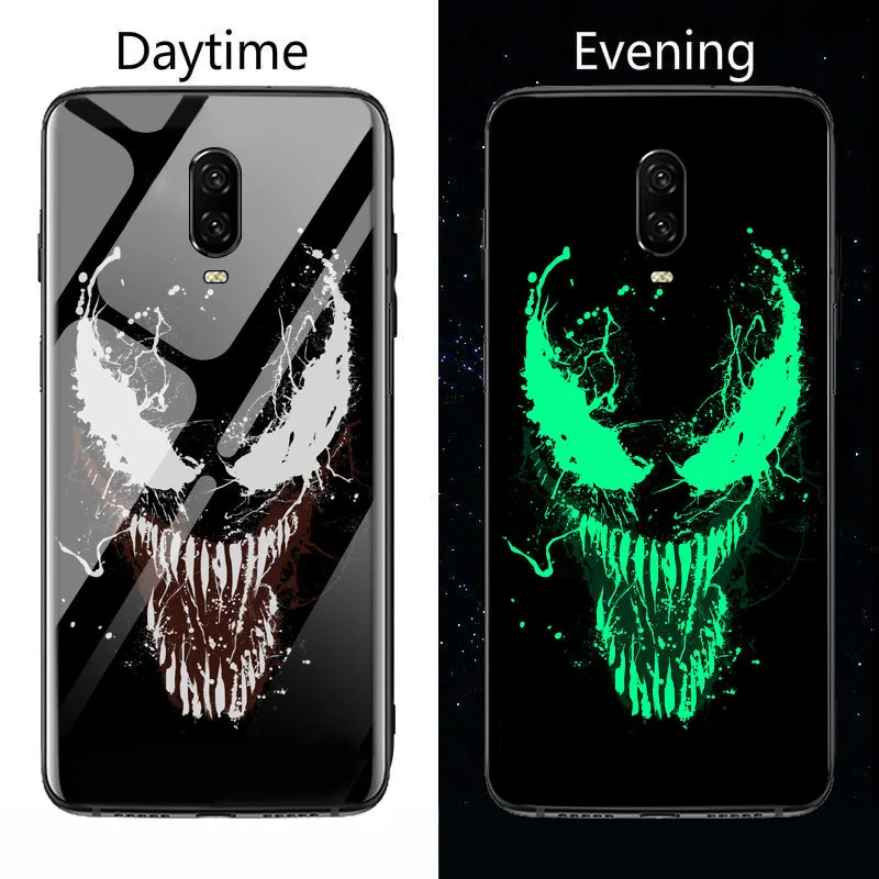 venom Чудо-яд Железный человек светящийся стеклянный чехол для телефона для Oneplus 7T 7 Pro 6T 6 5T 5 Мстители Бэтмен Черная пантера чехол - Цвет: venom
