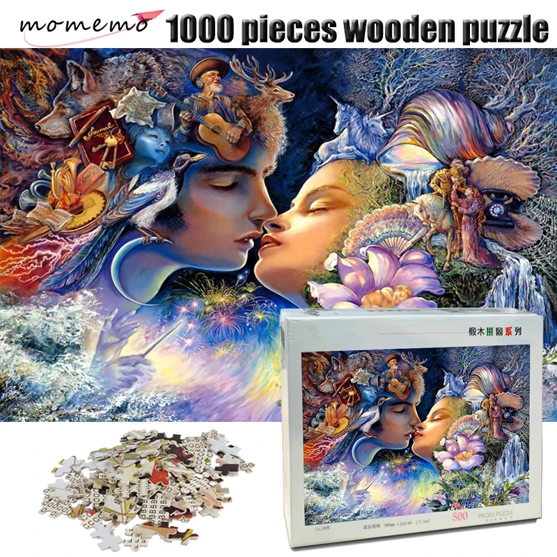

MOMEMO Kiss of Love Adult Wooden 500/1000 Pieces Jigsaw Puzzle Pretty Picture Challenging Puzzle Valentine's Day Gift Home Decor