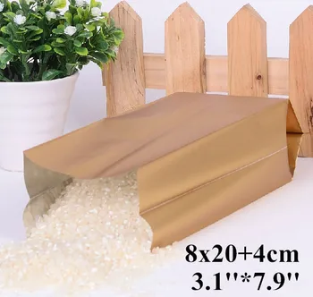 

50pcs 8 x 20cm+4cm (3.1'' * 7.9'') 180mic Gold Side Gussets Bag, Heat Seal Foil Bag,Tea and Coffee Storage Bag