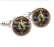 1 pair New Fashion round photo cufflinks Steampunk watch part cufflinks men shirt cuffs button ladies silver cufflinks