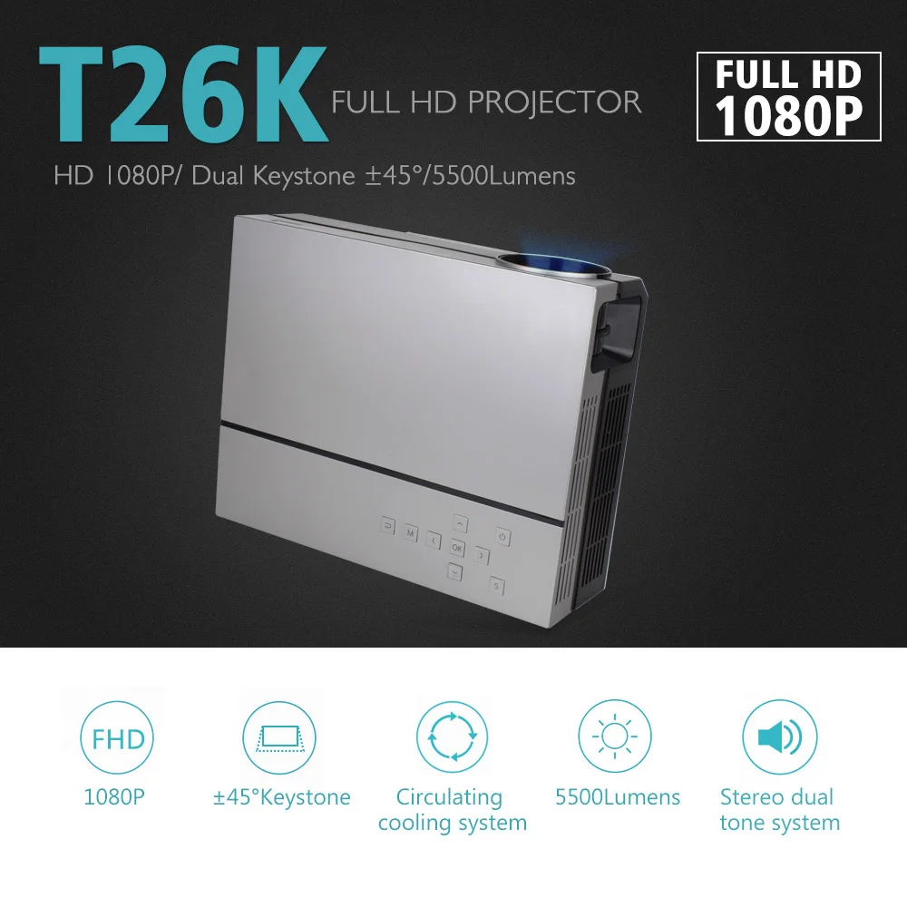 ThundeaL проектор Full HD T26K NIC 1080P 5500 люмен видео светодиодный ЖК-дисплей домашний кинотеатр HDMI VGA USB tv 3D T26L T26 Beamer