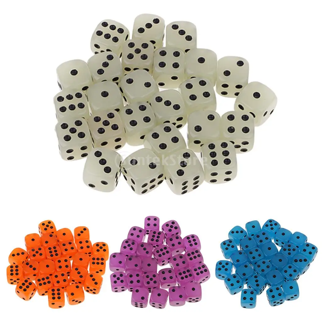 

25 Pieces Acrylic 6 Sided Dices D6 for RPG MTG GNG Party Board Card Game Dice DIY Glow In The Dark