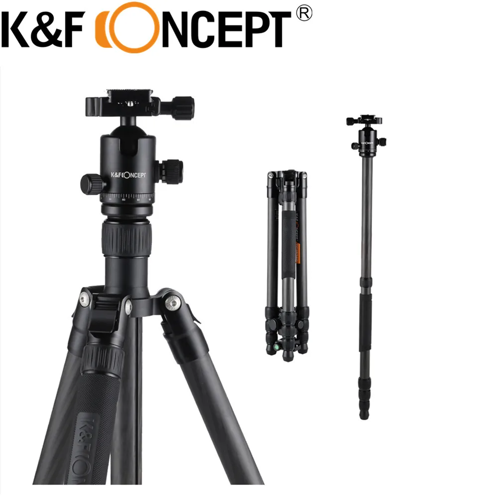 

K&F CONCEPT Carbon Fiber Professional Travel Tripod Monopod With Ball Head Metal Lock Knob For Canon Digital Camera Stand Holder