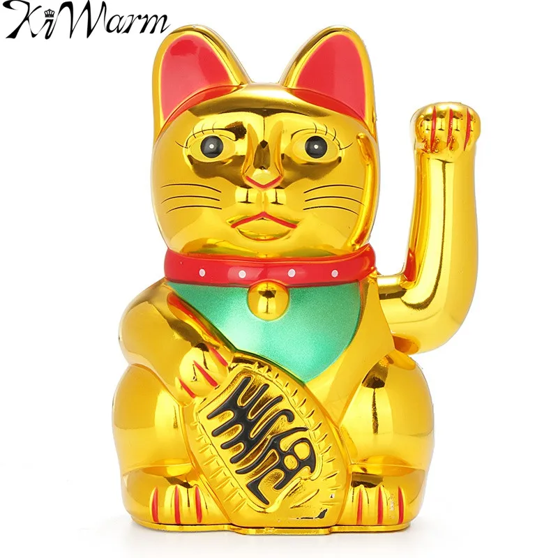 

KiWarm Chinese Lucky Wealth Electric Wink Cat Gold Waving Cat Beckoning Maneki Powered by AA Battery Feng Shui Crafts 16cm