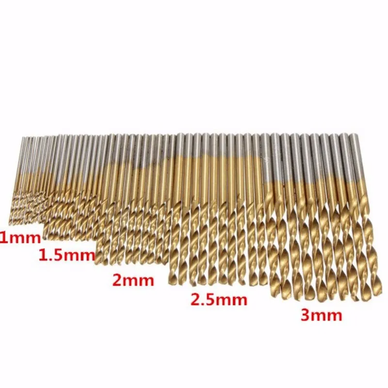 

50pcs/Set Titanium Coated HSS High Speed Steel Drill Bit Set Tool 1mm - 3mm