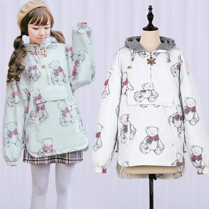 

Japanese Harajuku winter sweet lolita coat cute printing loose vintage victorian coat kawaii girl gothic lolita coat loli cos