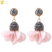 CSJA, женские трендовые серьги-гвоздики из сатиновой ткани со льдом и цветком, серьги-гвоздики, стразы, бусинки, серьги S246