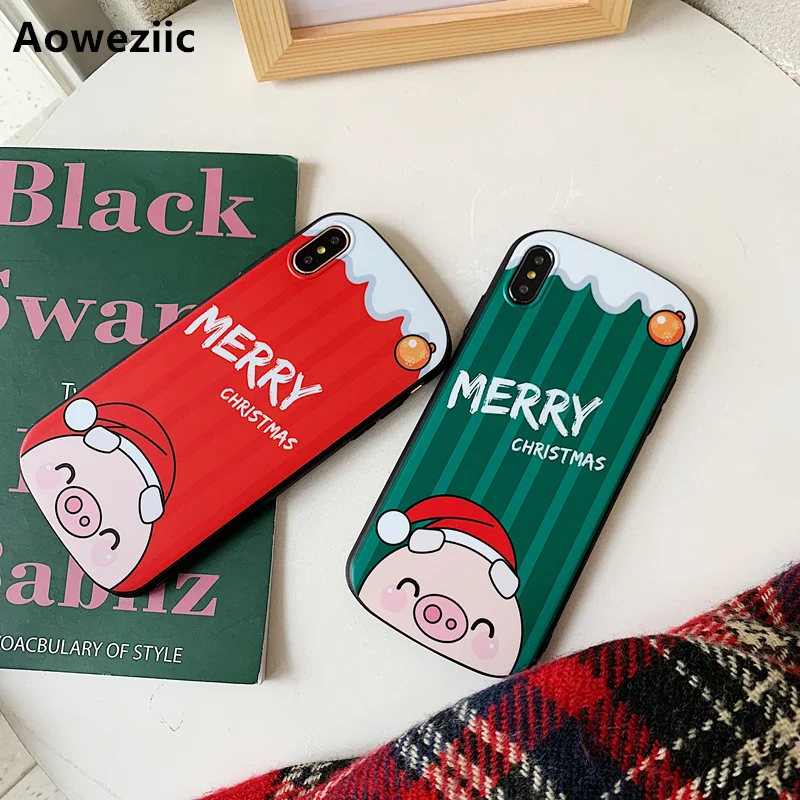 

Aoweziic Christmas cute pig anti-fall arc shield for iPhone XS MAX XR mobile phone case frosted 6P 7 8 soft shell tide