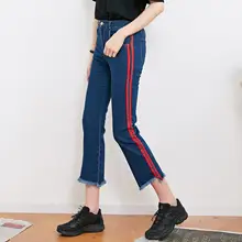 MOFFI весна осень женские модные красные боковые джинсы в полоску брюки женские тонкие винтажные женские джинсы со средней талией 171139