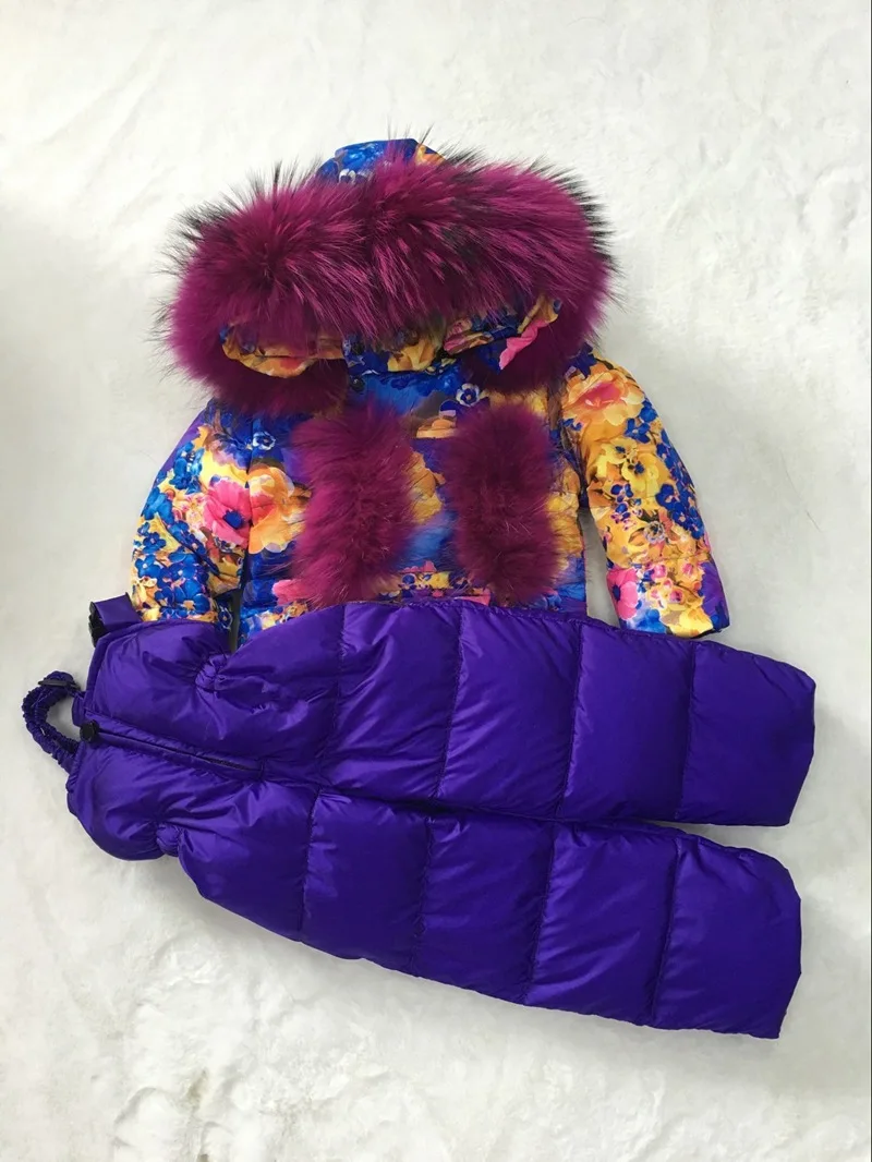 Зимняя куртка с большим мехом енота детская парка детские пуховики, верхняя одежда лыжный костюм для мальчиков и девочек - Цвет: Лаванда
