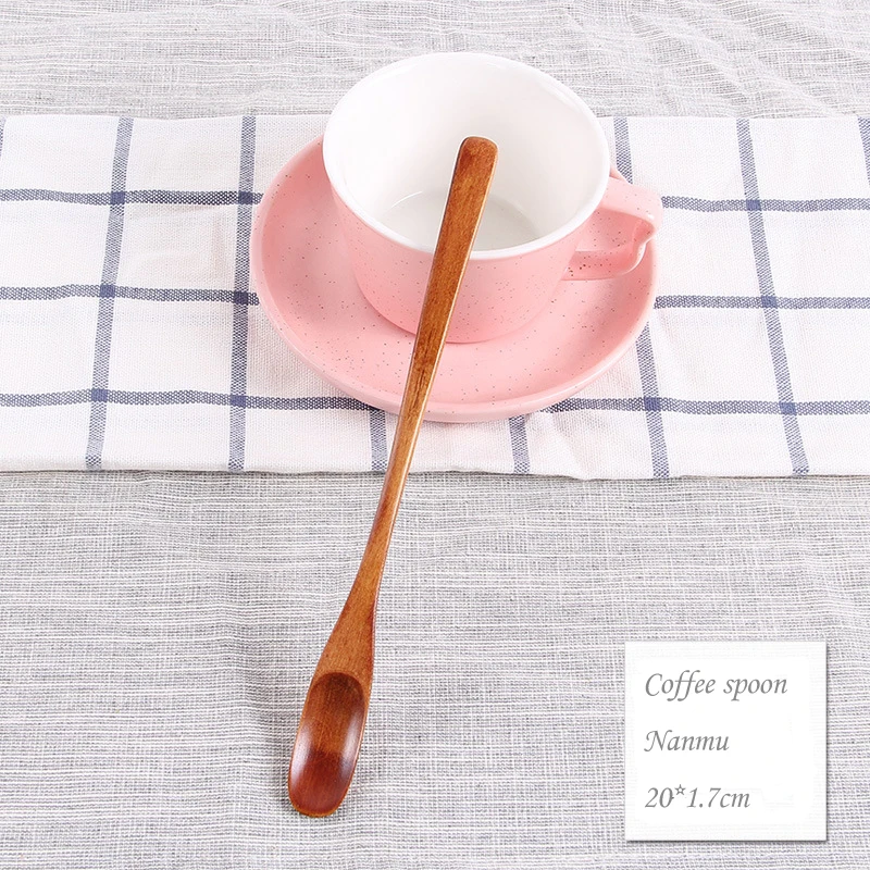 BalleenShiny Wooden Dessert Spoon Long Handle Wiring Coffee Stir Honey Milktea Scoop Cute Tableware Jam Cream Milktea Tools - Цвет: 5