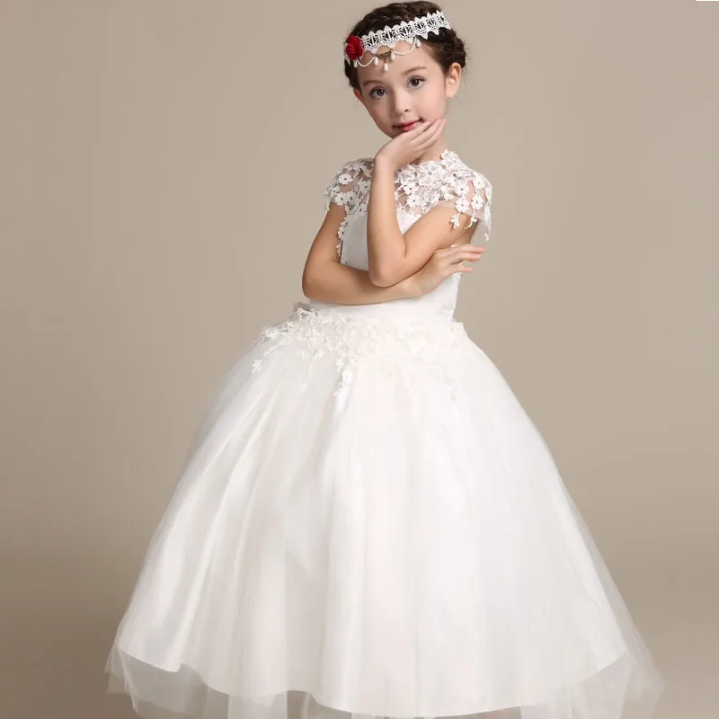 

new 2016 summer lace openwork flower girls dress white princess dress for wedding floor length teenager first communion dresses