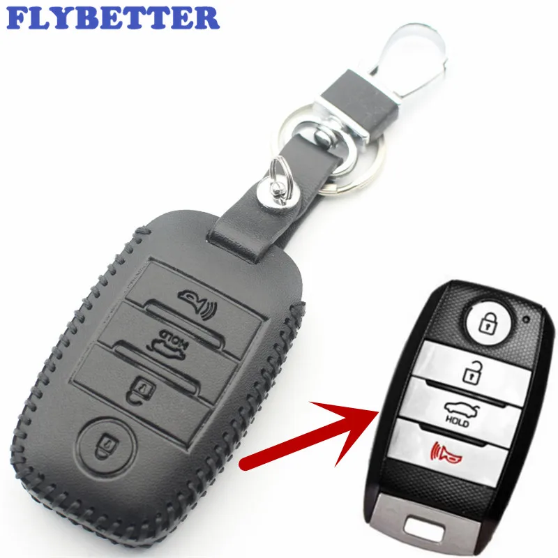 

FLYBETTER Genuine Leather 4Button Keyless Entry Smart Key Case Cover For Kia Sorento/Rio/Rio5/Optima Car Styling L71