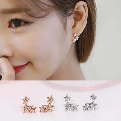 

2017 new arrival high quality shiny crystal star design 925 sterling silver ladies`stud earrings jewelry Christmas gift