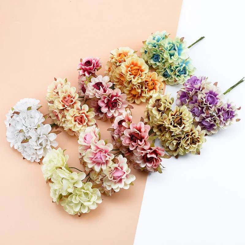

12pcs Decorative flowers wreaths silk roses bridal accessories diy gifts box christmas decor for home wedding artificial flowers