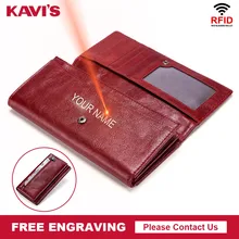 KAVIS,, Женский кошелек из натуральной кожи с гравировкой, Женский кошелек для монет, портмоне, зажим для денег, сумка на молнии, удобная