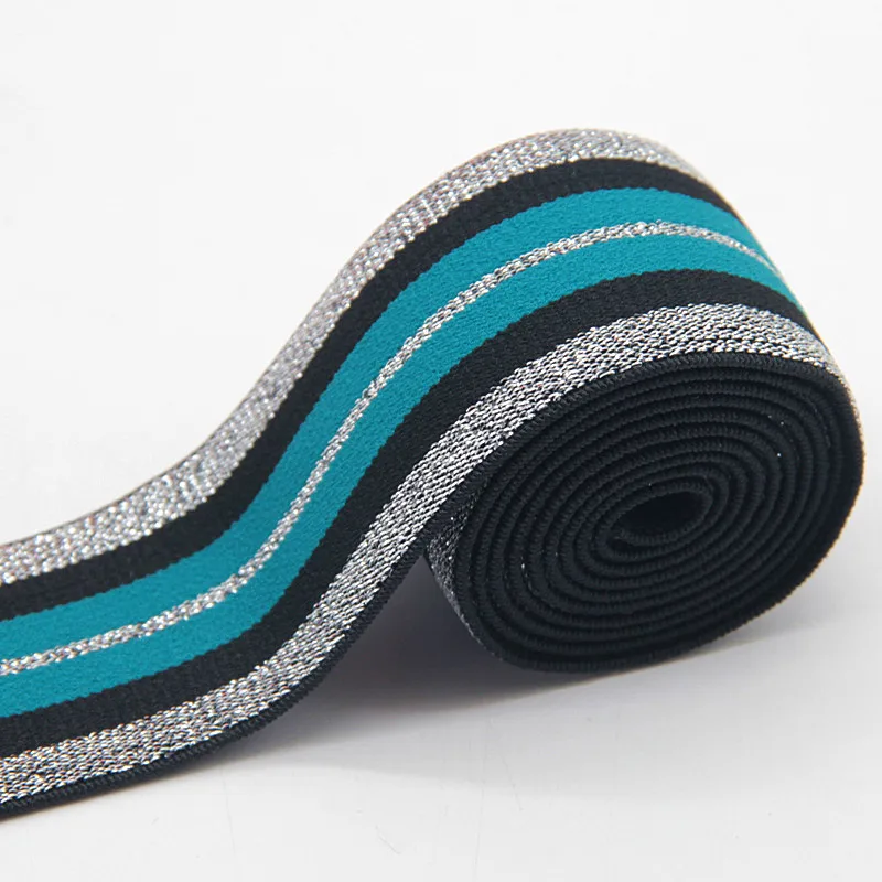 Радужные высокие эластичные ленты 4 см Широкие брюки с зернистым покрытием эластичная лента на поясе 40 мм уплотненная латексная тканевая Ткань для шитья мешков 1 м - Цвет: silver black blue