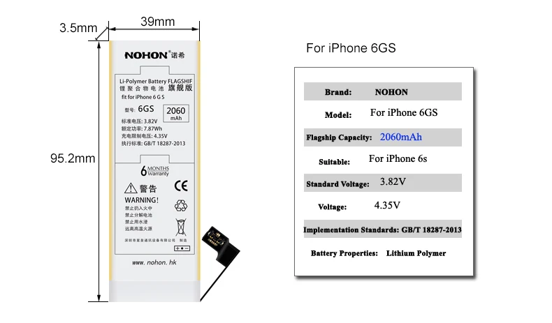 Nohon Battery 2060mAh For iPhone 6s Details (1)