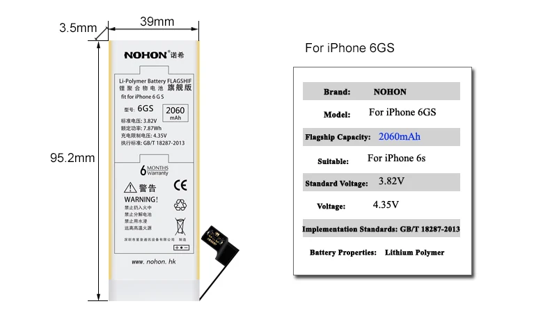 Nohon аккумуляторная батарея для Apple iPhone 6s Plus/6s встроенный литий-полимерный аккумулятор реальной емкости+ инструменты для iPhone 6s 6s Plus 6s P