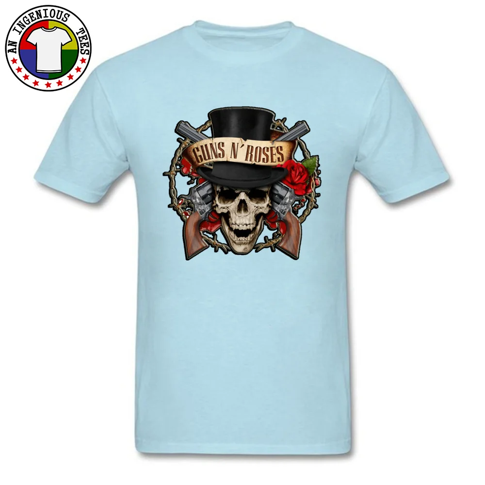 Discount Gun Skull Birthday T-Shirt Round Neck Cotton Fabric Men Tops T Shirt Short Sleeve Summer Fall Birthday Tee-Shirts Gun Skull  light