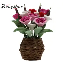Dongzhur Фиолетовый китайский цветок розы горшечные растения DIY кукольный домик миниатюры 1:12 аксессуары ручной работы глиняная кукла дом Садовая игрушка