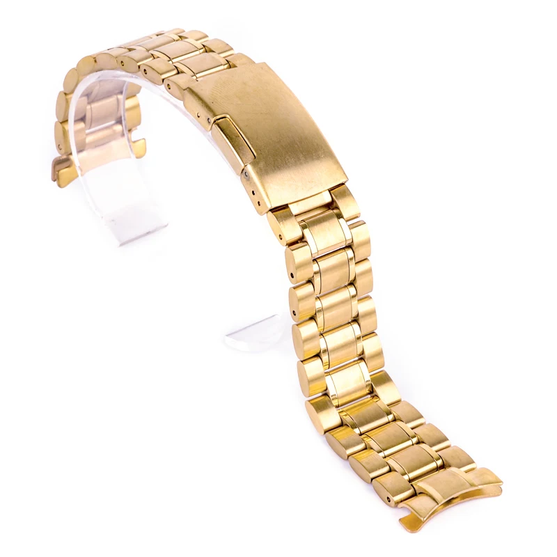 Shellhard 18/20/22/24mm Curved End Watch Band 3 Colors Stainless Steel watch Strap Double Fold Deployment Clasp Bracet