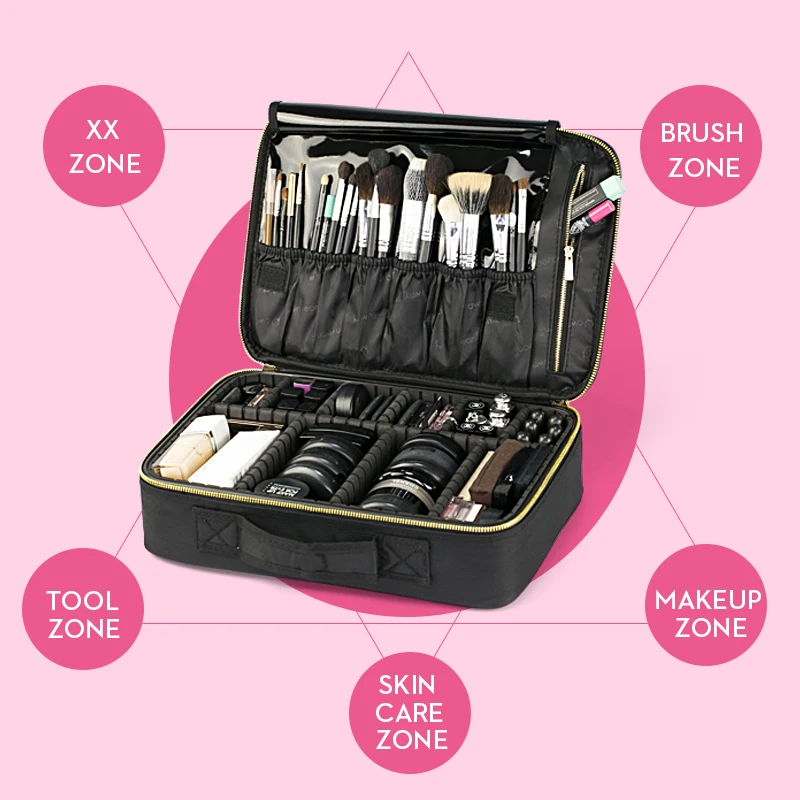 Women Professional Makeup Organizer Large Capacity Storage Case Oxford Cosmetic Bag High Quality Casual Disassembly Suitcase