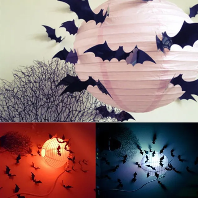 12pcs diy pvc black bat wall sticker decal home halloween all saints day decor bats