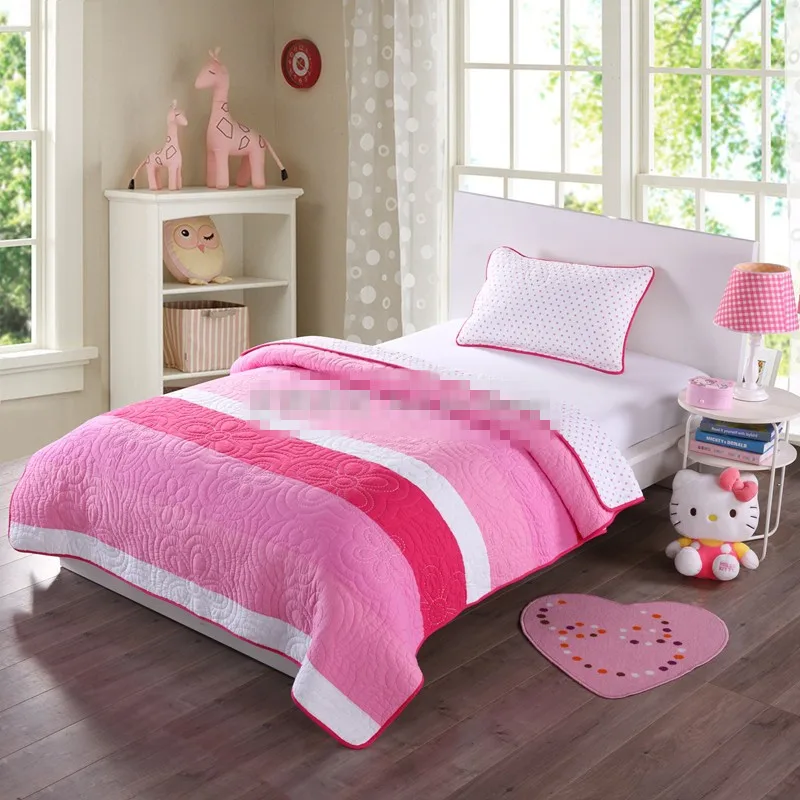 

100%cotton pink princess polka dot patchwork quilt twin full queen size embroidered bed cover stripes bedspread free shipping AL