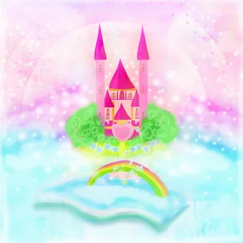 

PINK castle backdrop for newborn baby photo cartoon building background for girl photography D-748