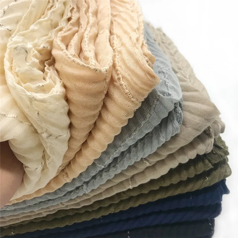 

2019 New crinkle women muslim hijab cotton solid scarf lady Islam shawls silver yarn thread shawl pashmina stole headscarf