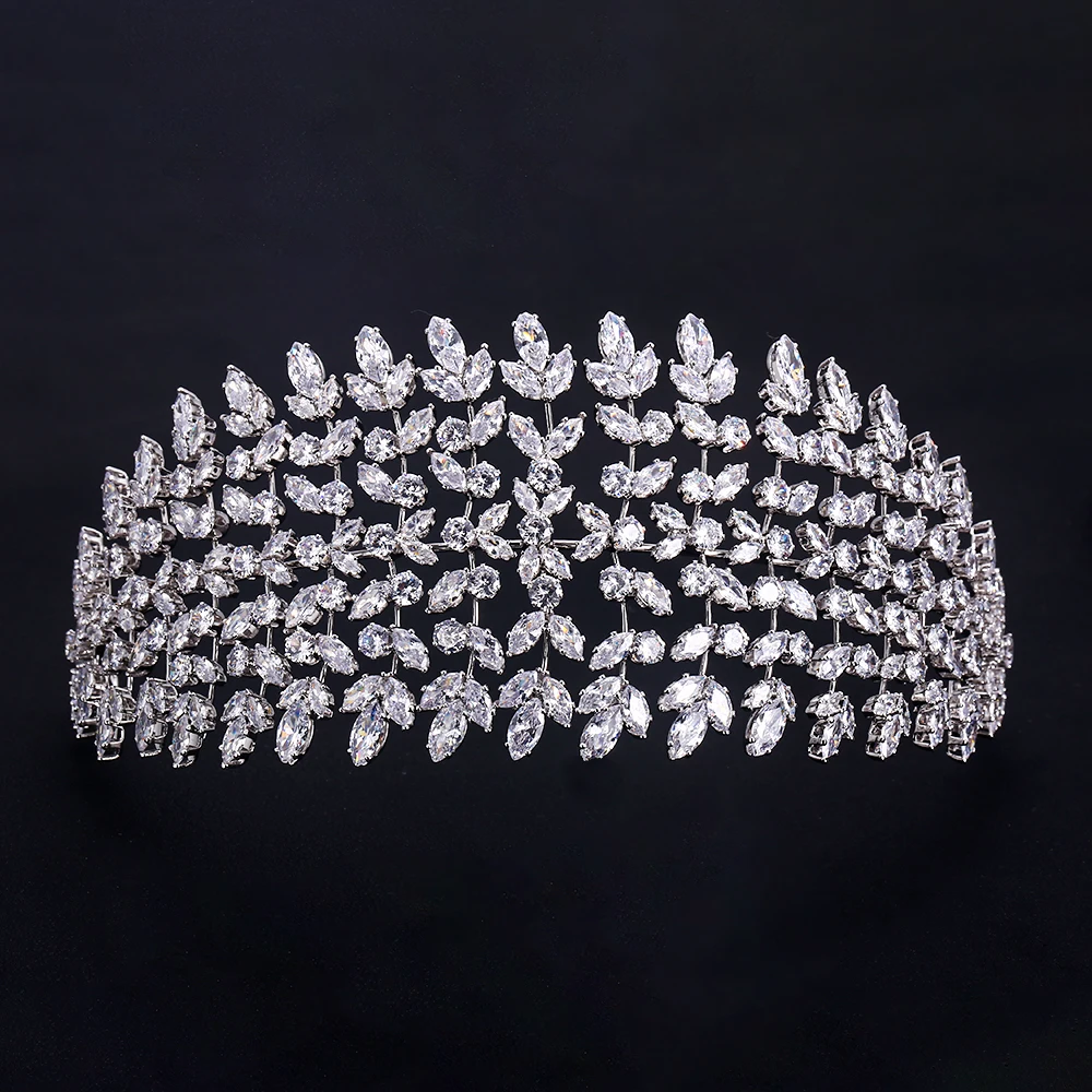 

jankelly Fashion Ladies Wedding Headpieces With cube zircon Wholesale Bridal Hair Accessories Headdress Bridal Hair Tiaras